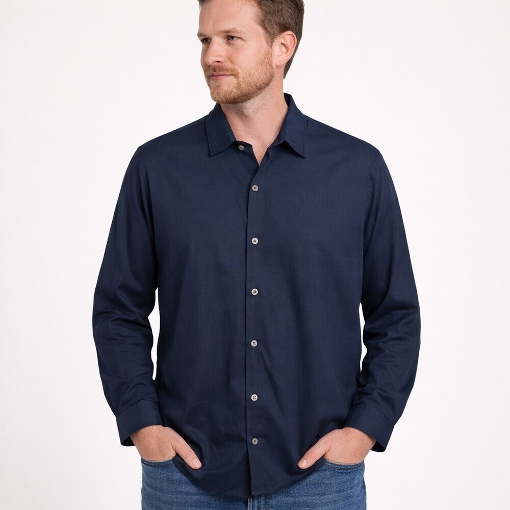Standard JAMES PERSE Navy Blue Cotton Long Sleeve Button Up Shirt Men Size 4 XL